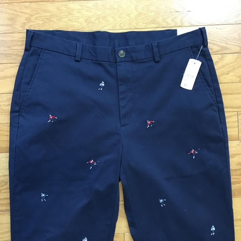 Brooks Brothers Khaki Pants Navy Blue Football NWT - Picture 2 of 8